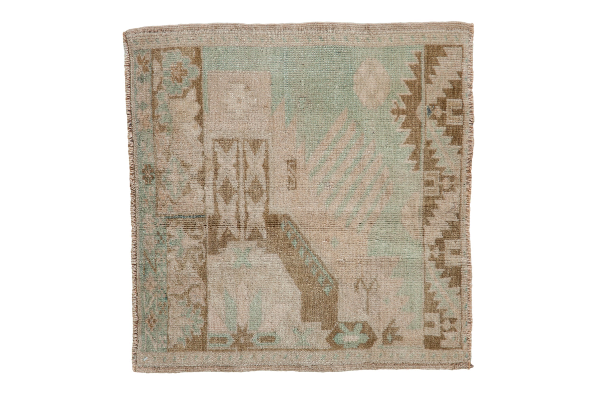 Vintage Distressed Oushak Square Rug Mat // ONH Item: 11715
