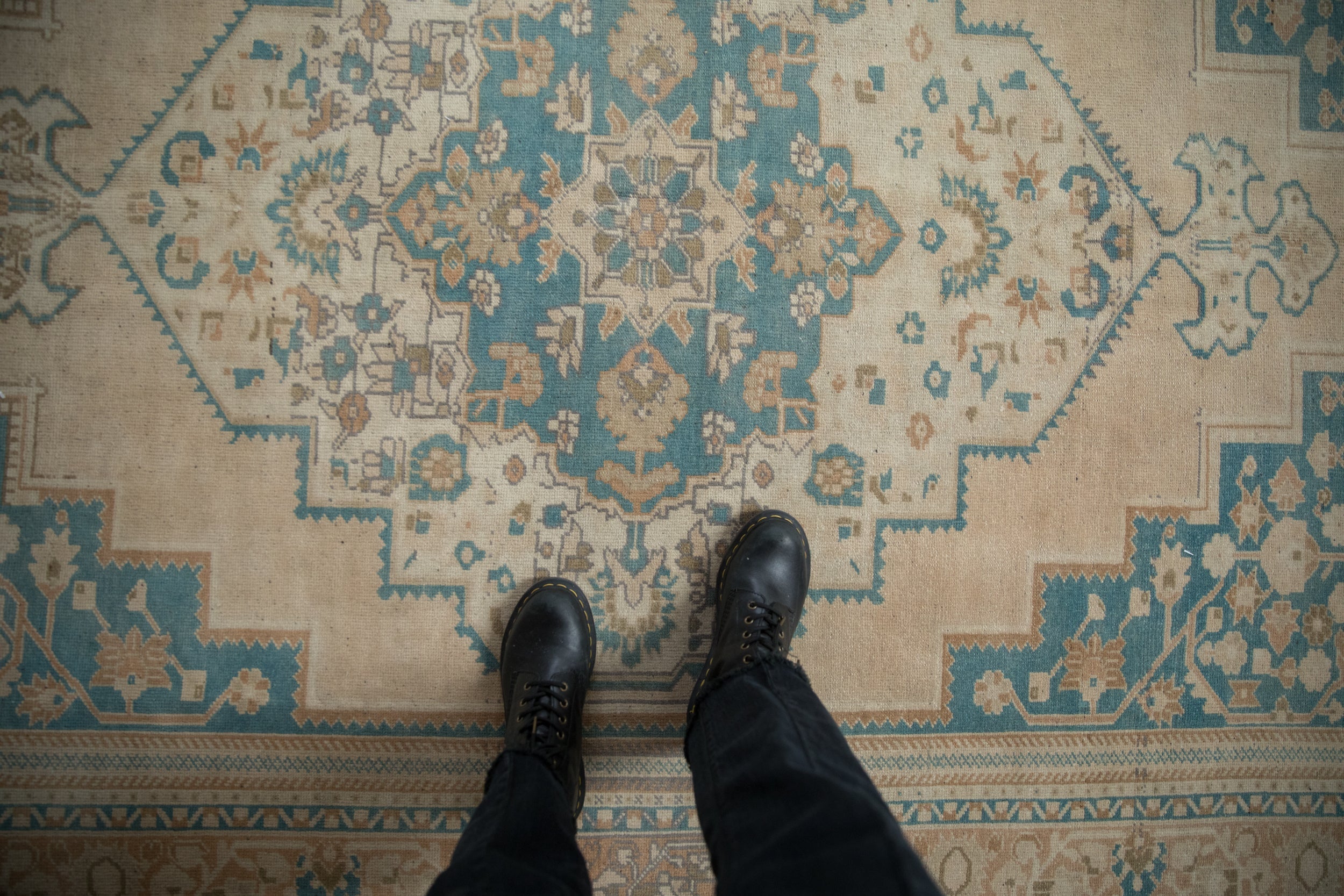 Vintage Distressed Oushak Carpet // ONH Item: 12479, Image 1