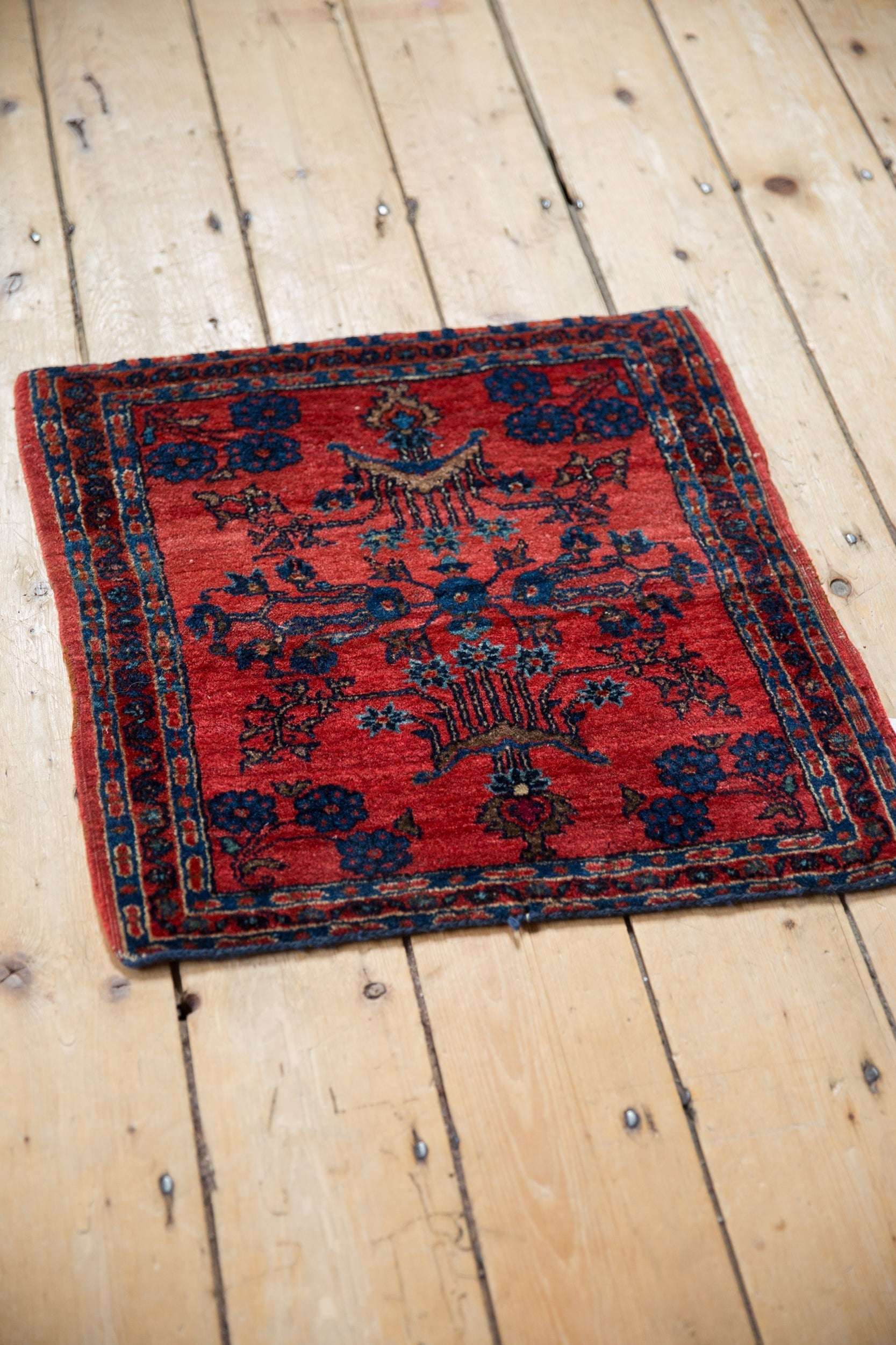 Antique Sampler German Sarouk Square Rug Mat // ONH Item: 12651, Image 4