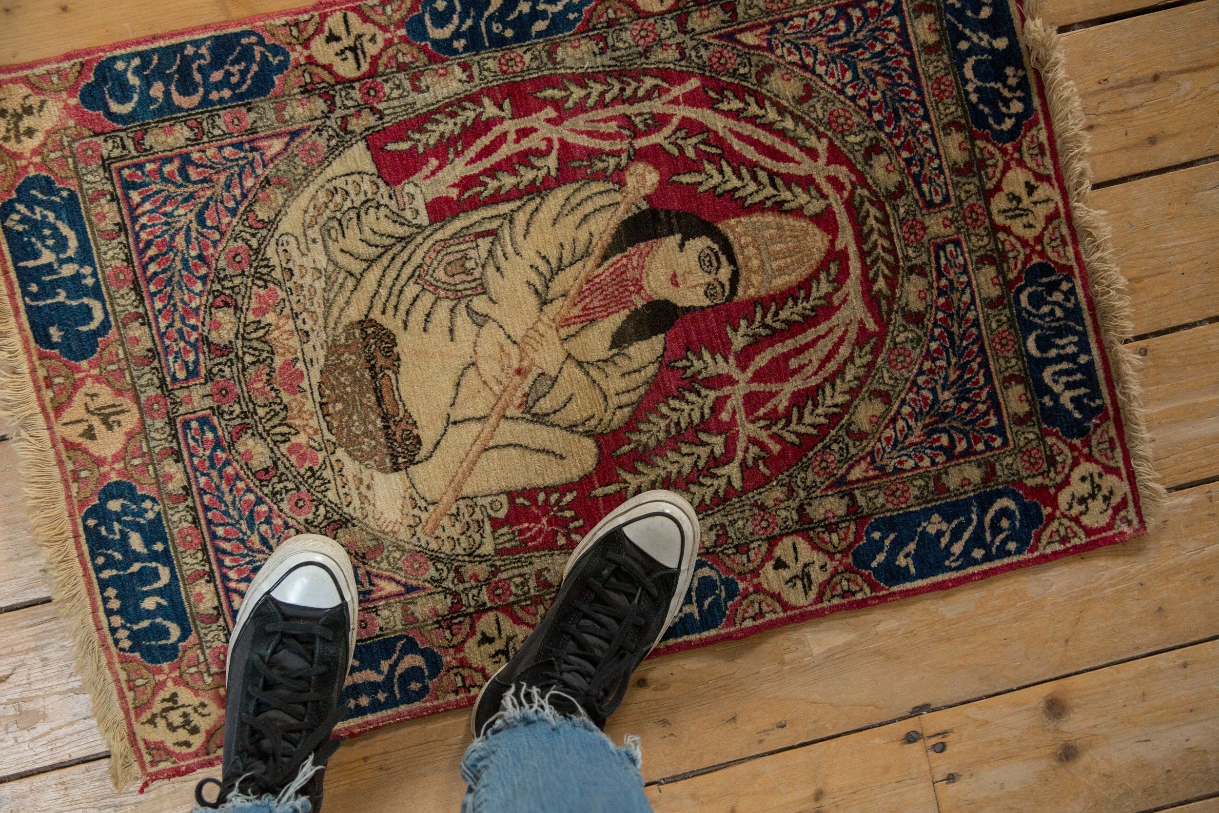 Antique Pictorial Kerman Rug Mat // ONH Item: 12859, Image 1