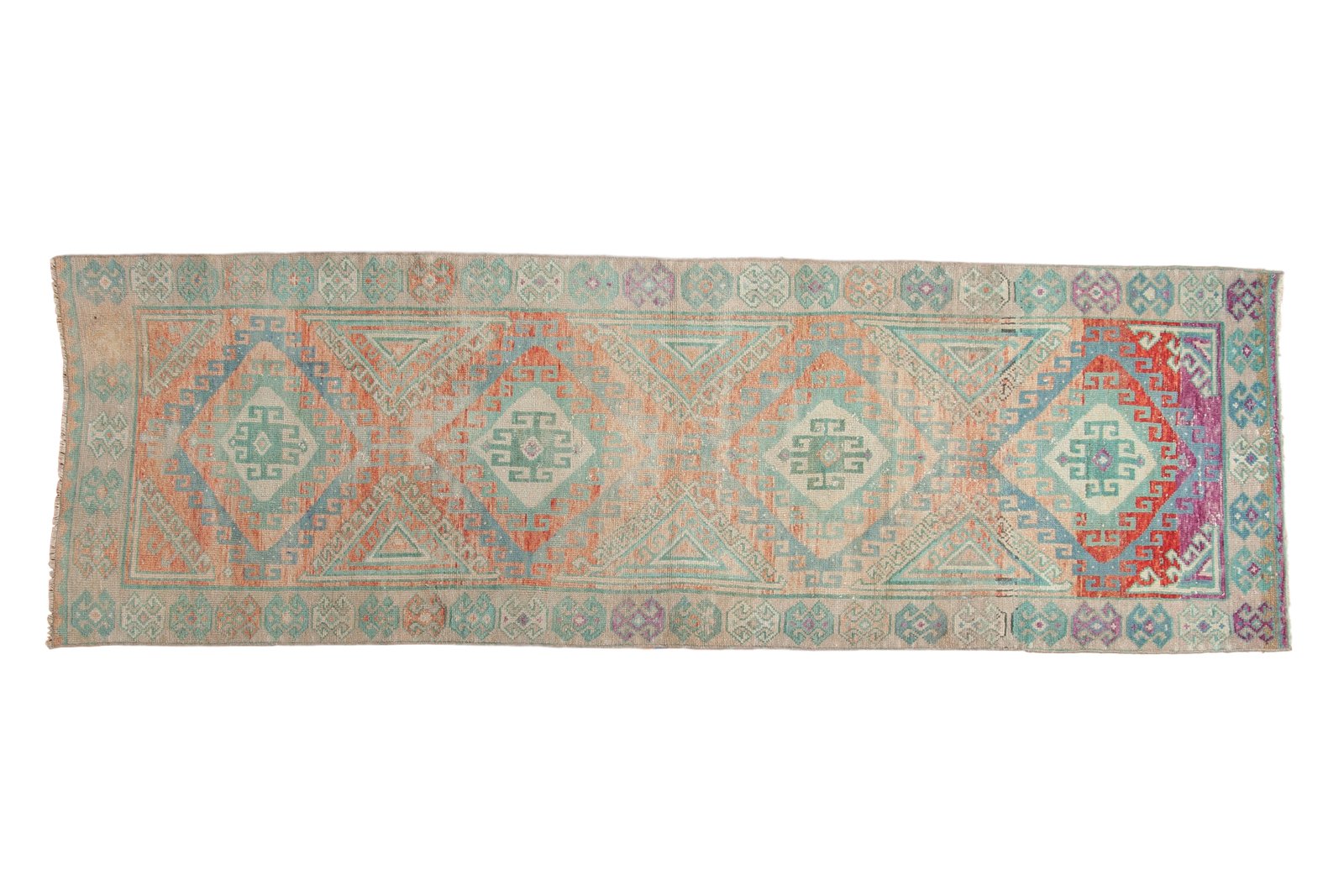 3.5x10.5 Vintage Distressed Oushak Rug Runner // ONH Item 4920