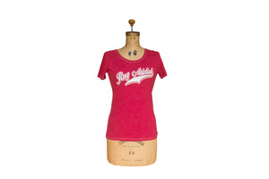 Women's Watermelon Retro Letter Fine Scoop Neck T-Shirt (Contrast Stitch)