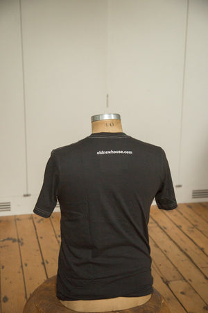 Men's Charcoal Retro Letter Fine Crew T-Shirt (Contrast Stitch)