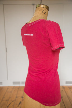 Women's Watermelon Block Letter Fine Scoop Neck T-Shirt (Contrast Stitch)